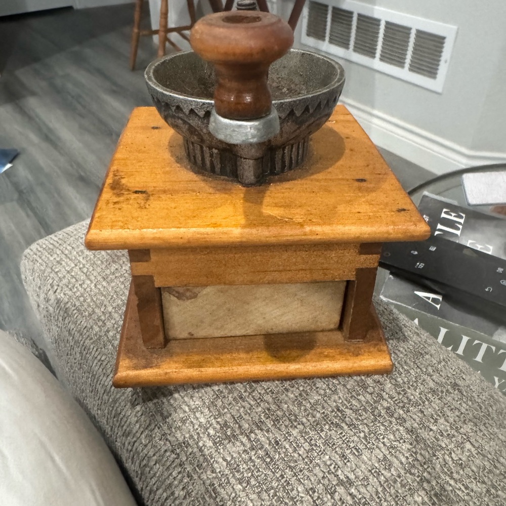 Vintage Wooden Coffee Grinder with Brown Accents